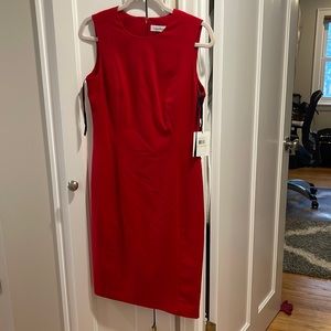 Calvin Klein Red Sleeveless Dres Size 4 with gold side buttons